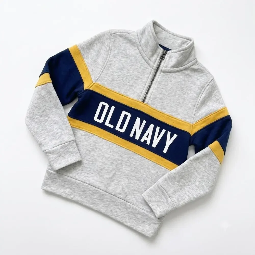 Old Navy Color Blocked Logo Graphic 1/4-Zip Pullover Sweatshirt Gray Boys XS 5